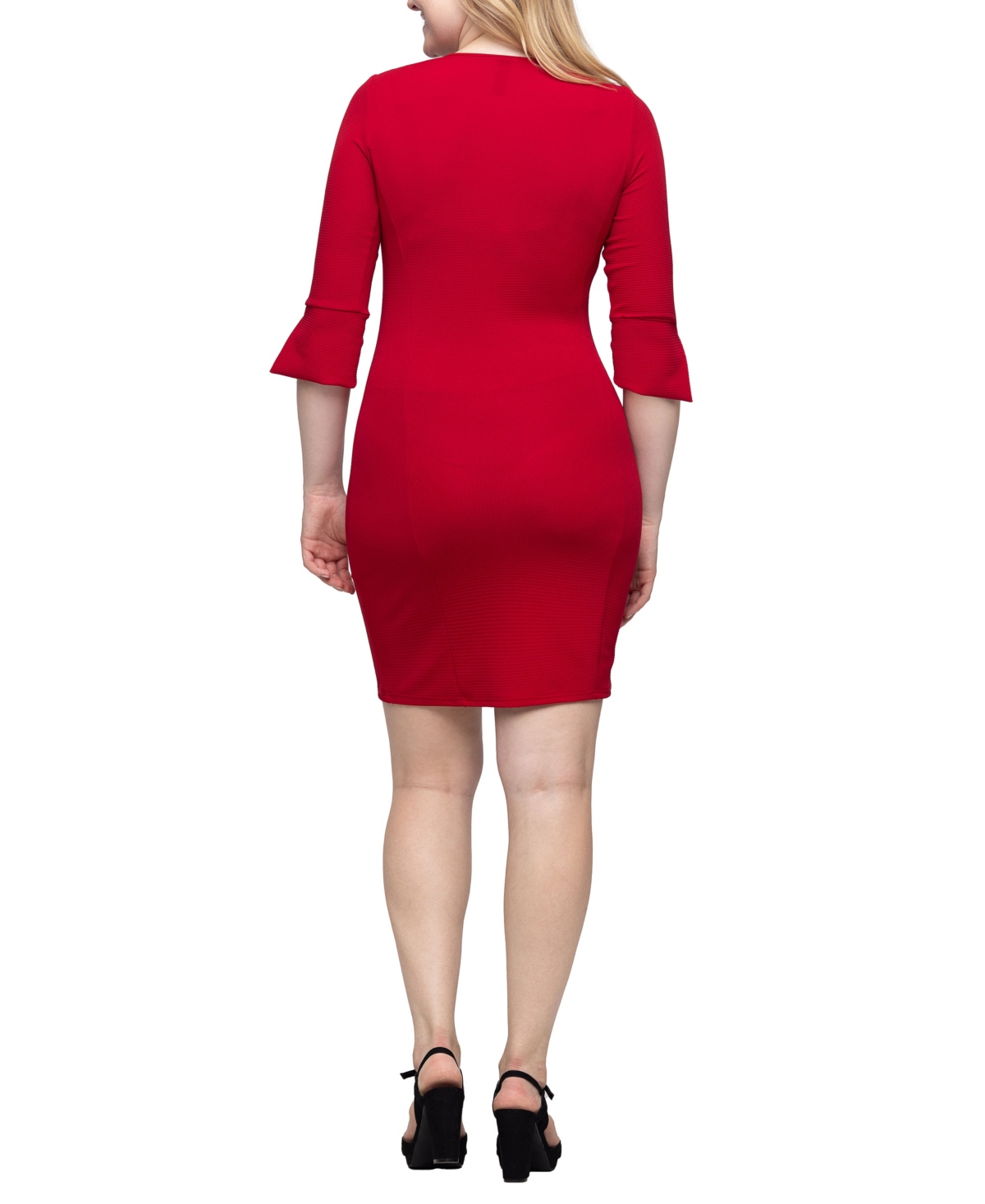 24seven Comfort Apparel Plus Size Three Quarter Sleeve Mini Dress In Ruby