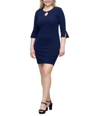 Women's Keyhole Three Quarter Sleeve Mini Dress