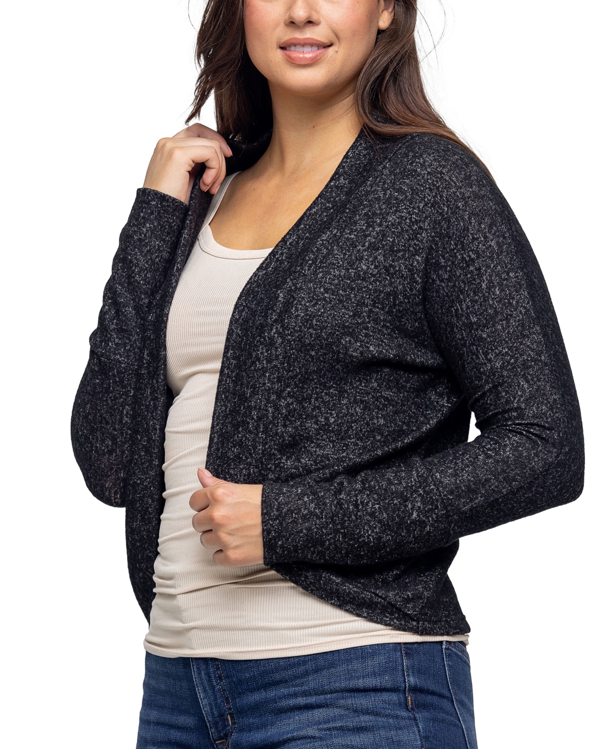 24seven Comfort Apparel Women's Curved Hem Open Front Long Bolero Shrug