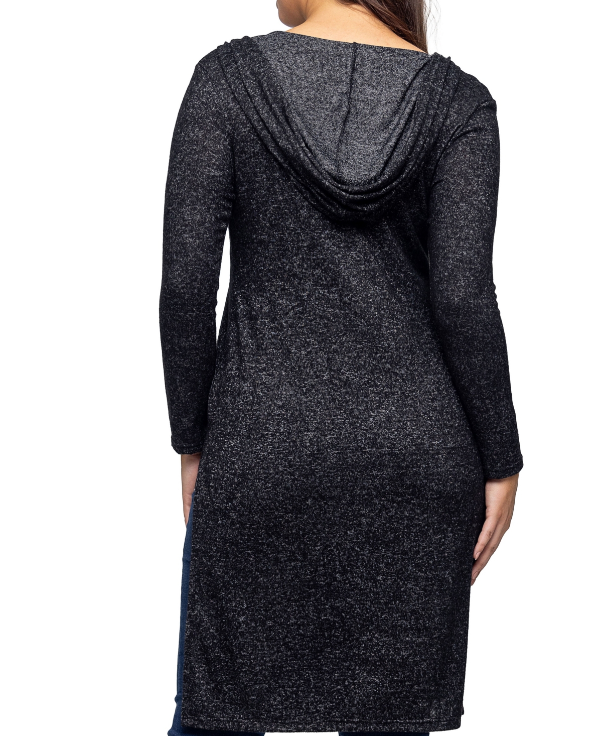 24SEVEN COMFORT APPAREL WOMEN'S KNEE LENGTH LONG SLEEVE HOODED CARDIGAN SHRUG 