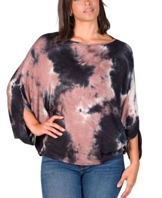 Women's Mocha Tie Dye Batwing Sleeve Relaxed Fit Top