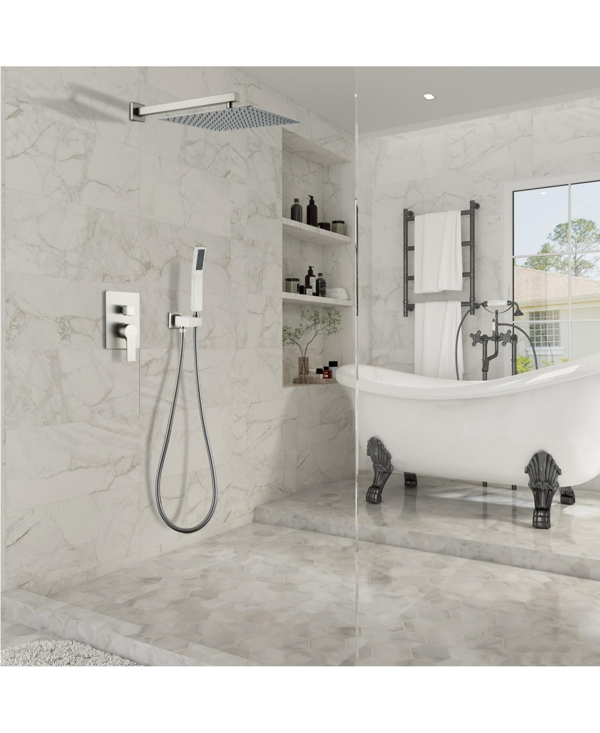 Boyel Living 1-Spray Patterns with 2.5 Gpm in. Wall Mount Dual Shower Heads with Pressure Balance Valve