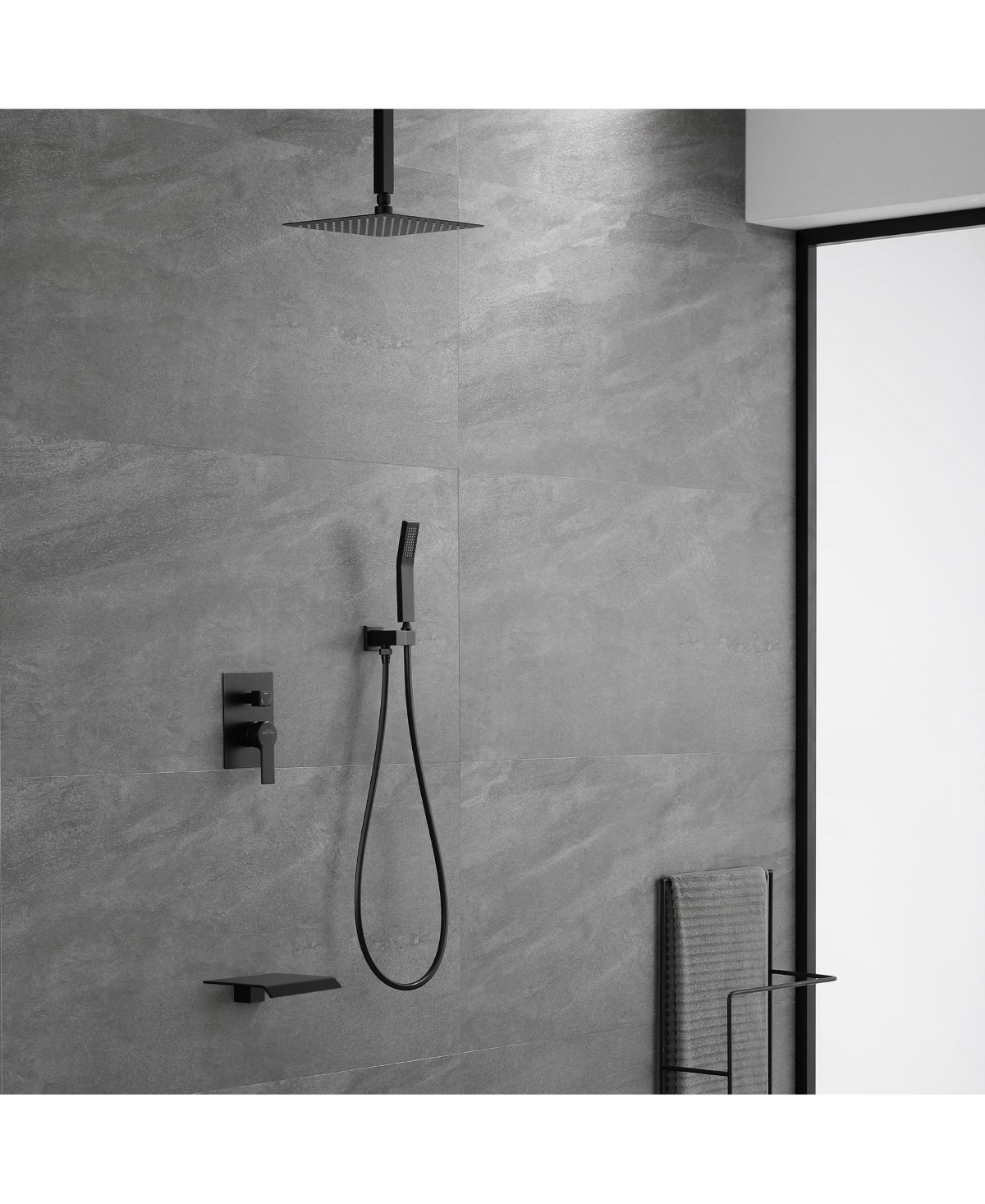 Boyel Living Ceiling Mount Single-Handle 1-Spray Tub and Shower Faucet - Inch (Valve Included) - Matte black
