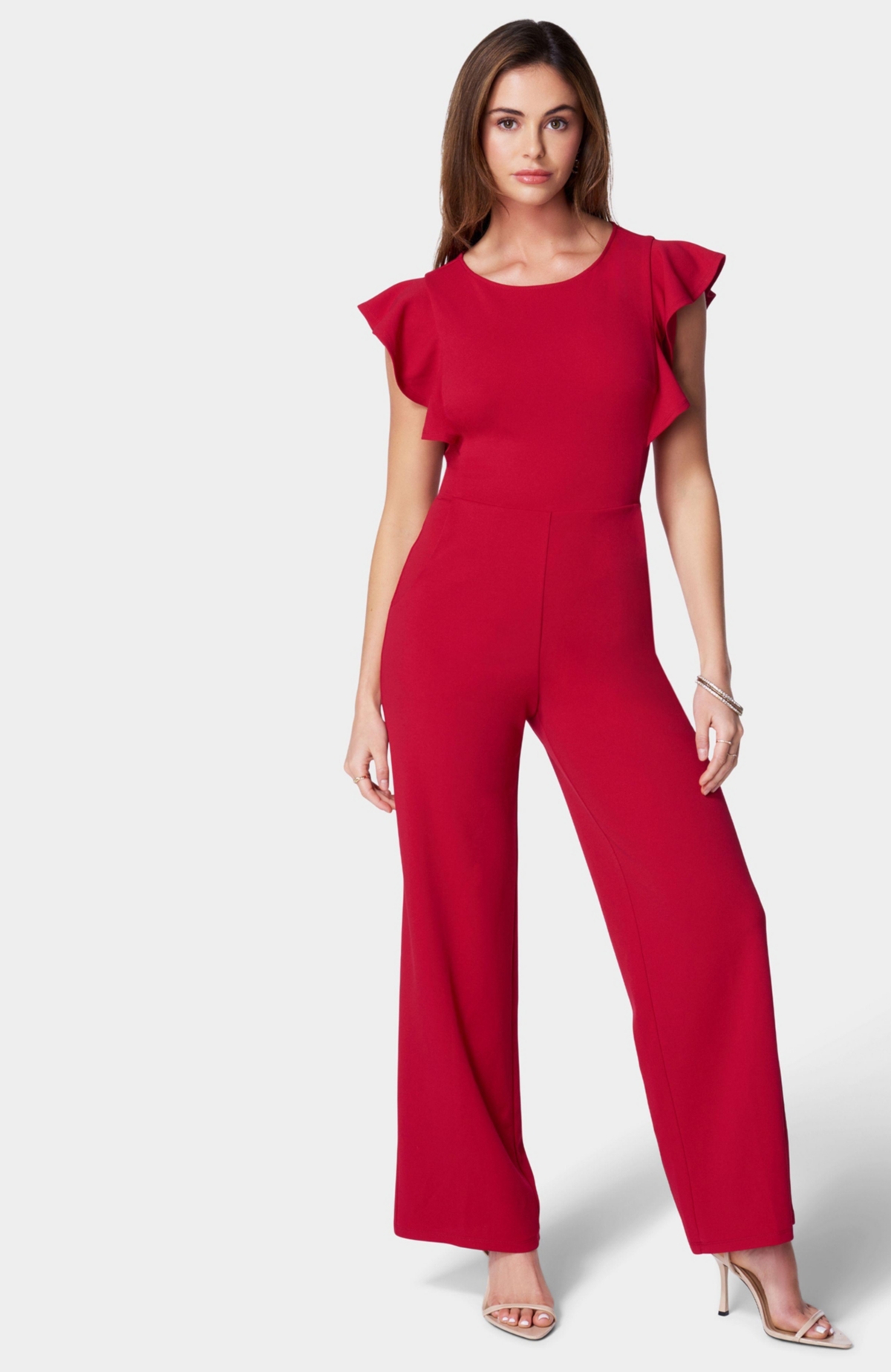 Women's Scuba Crepe Jumpsuit With Ruffle Sleeve - Denim