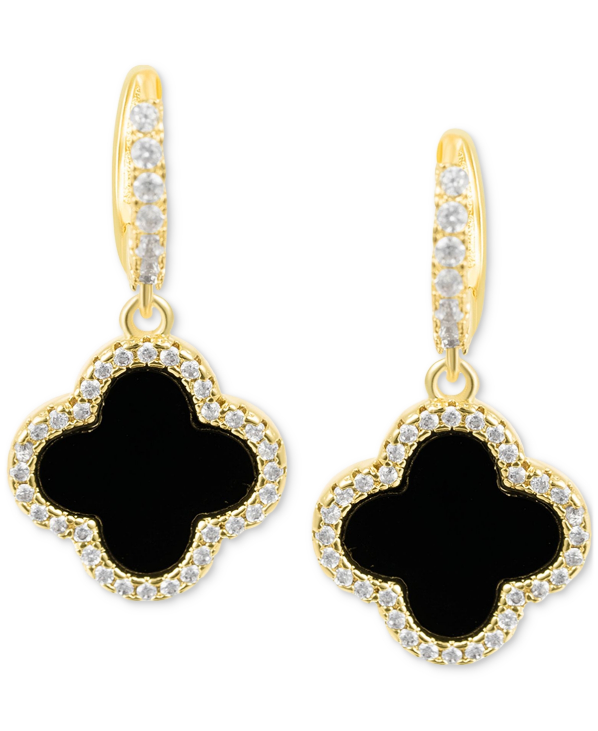 AdorniaCrystal Halo Colored Clover Dangle Huggie Earrings - Gold/Black