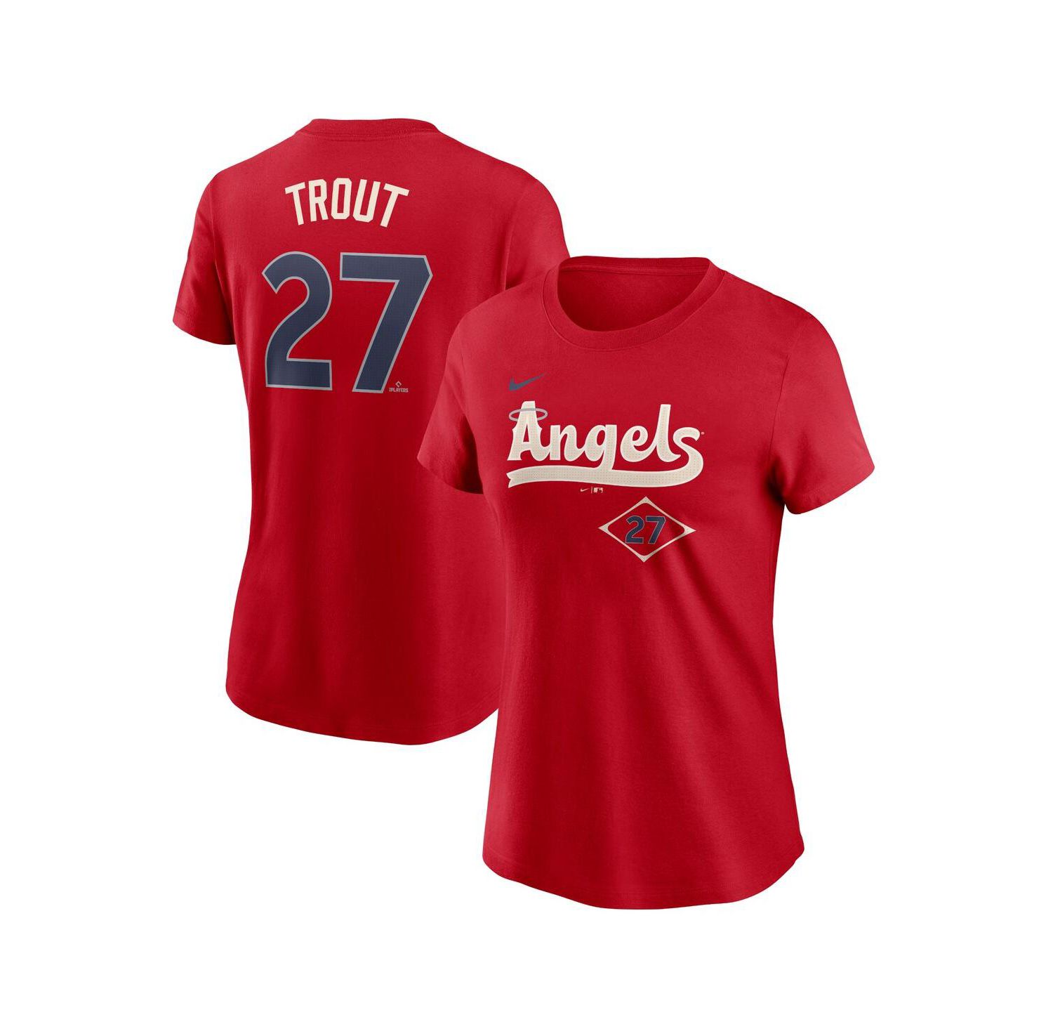 Women's Mike Trout Red Los Angeles Angels 2024 City Connect Fuse Player Name & Number T-Shirt