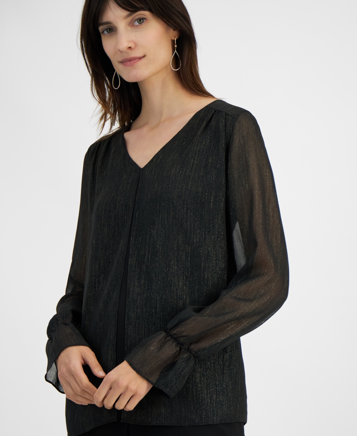 Kasper Women's Double-Layer Shimmer Blouse, Regular and Petite Sizes -Gold