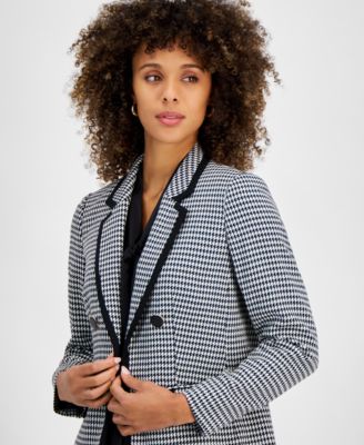 Women's Faux Double-Breasted Houndstooth Blazer, Regular & Petite