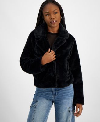 Juniors Faux Fur Cropped Blazer Jacket