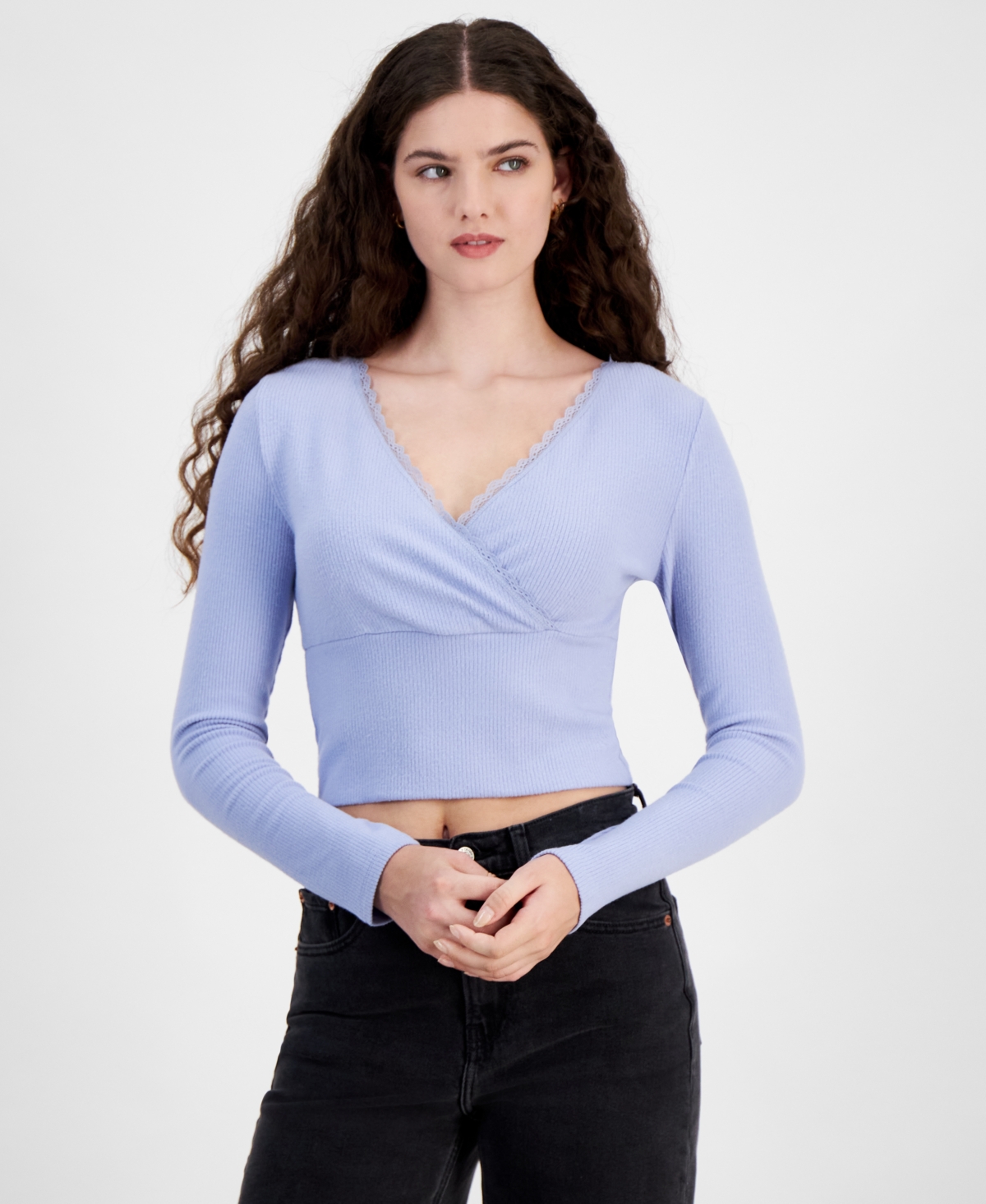 Juniors' Rib-Knit Surplice Top - Snow White