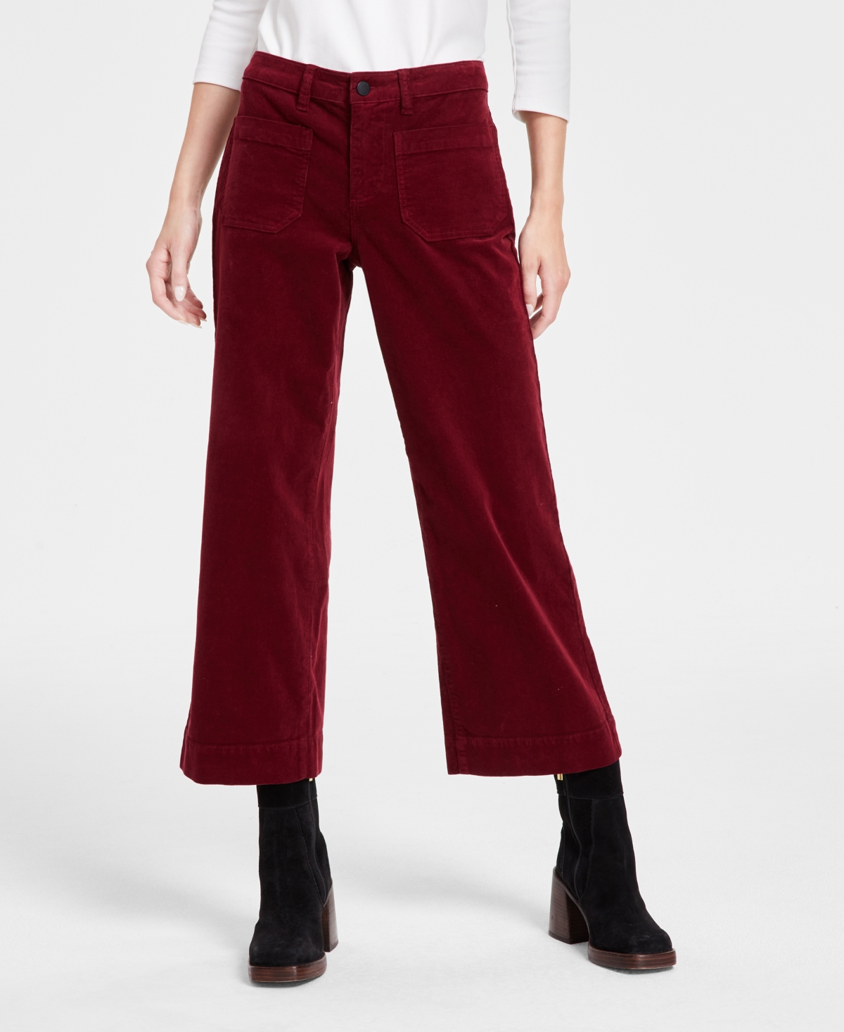 LIVERPOOL LOS ANGELES WOMEN'S MID-RISE CROP WIDE-LEG CORDUROY PANTS 