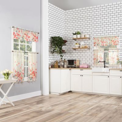 Rosalind Watercolor Floral Semi-Sheer Rod Pocket Kitchen Curtain Valance and Tiers Set