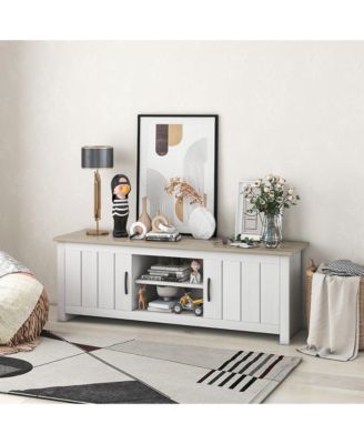 Farmhouse TV Stand for TVs up to 65'' Media Console Center w/ Doors Cubbies