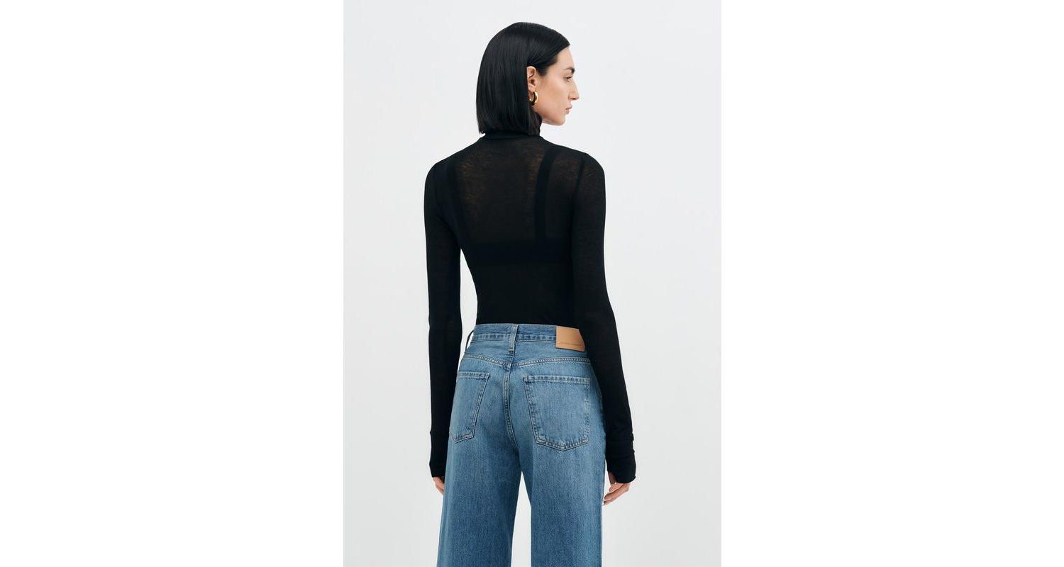 Women's Eloise Extra-Long Sheer Jersey Fitted Turtleneck with Thumbholes