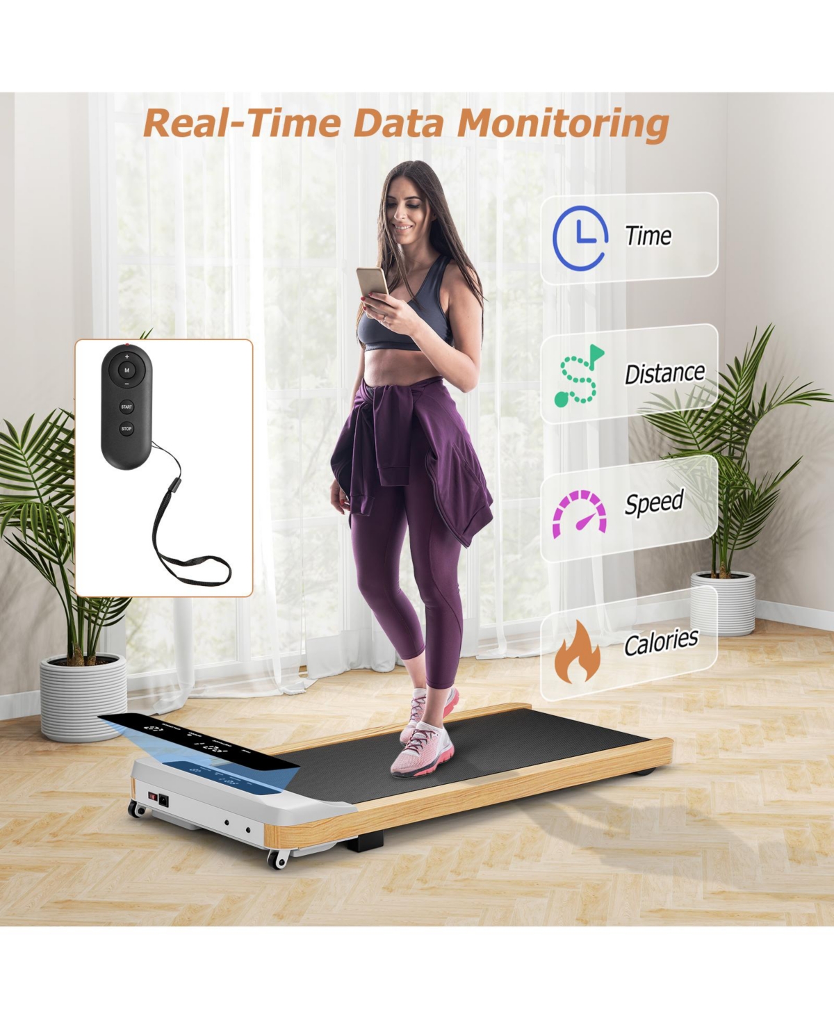 Slickblue Under Desk Treadmill with Remote Control and Led Display for Home Office - Black, Natural