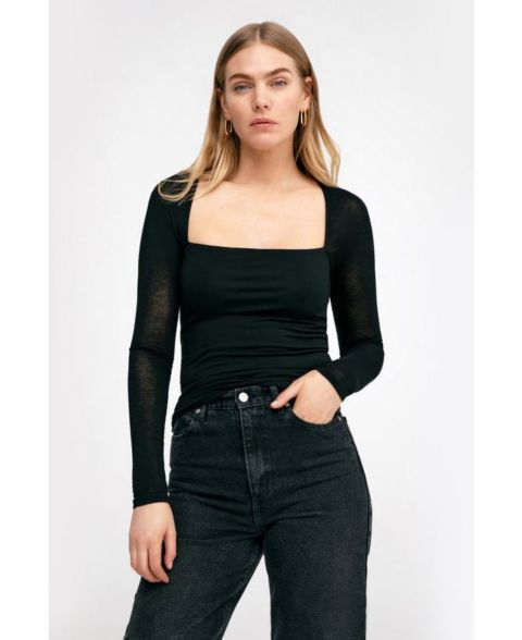 Женский топ Marcella Lonnie Fitted Jersey with Sheer Raglan Sleeves, цвет: Чёрный