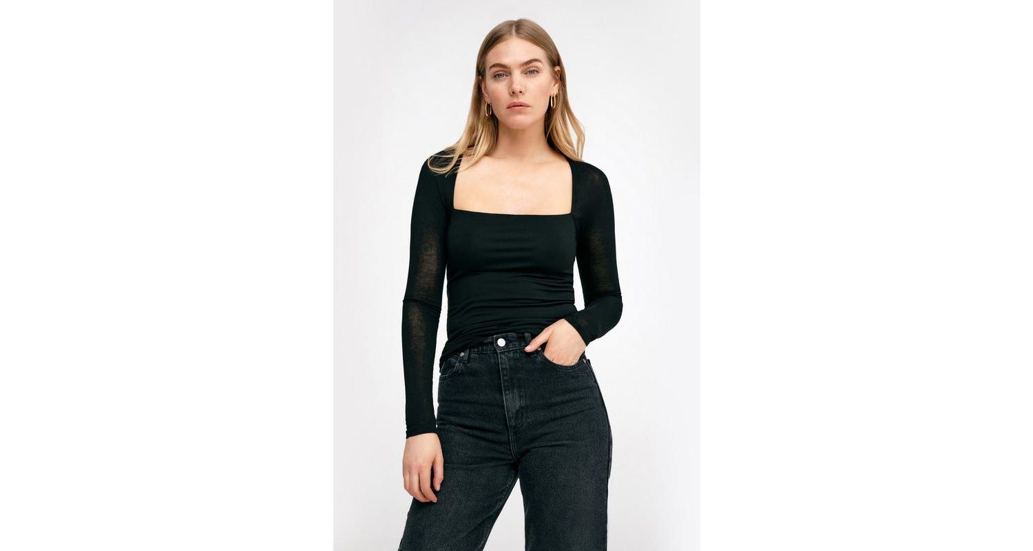 Women's Lonnie Fitted Jersey Top with Sheer Raglan Sleeves