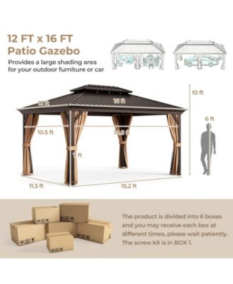 12' x 16' Double-Roof Hardtop Gazebo with Galvanized Steel Roof
