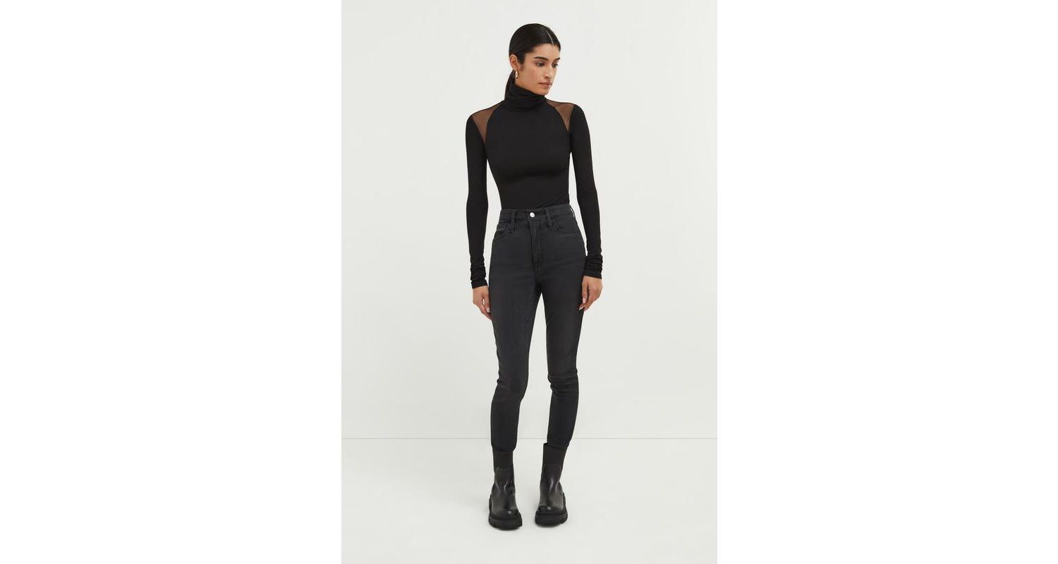 Women's Maria Fitted Turtleneck with Sheer Mesh Shoulder Panels