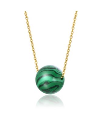 Gorgeous Sterling Silver 14K Gold Plated Green Sphere Stone Pendant