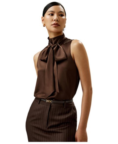 Женская блузка LILYSILK Sleeveless Tie-Neck Silk, цвет: Шоколадный