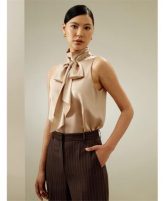 Women's Sleeveless Tie-Neck Silk Blouse