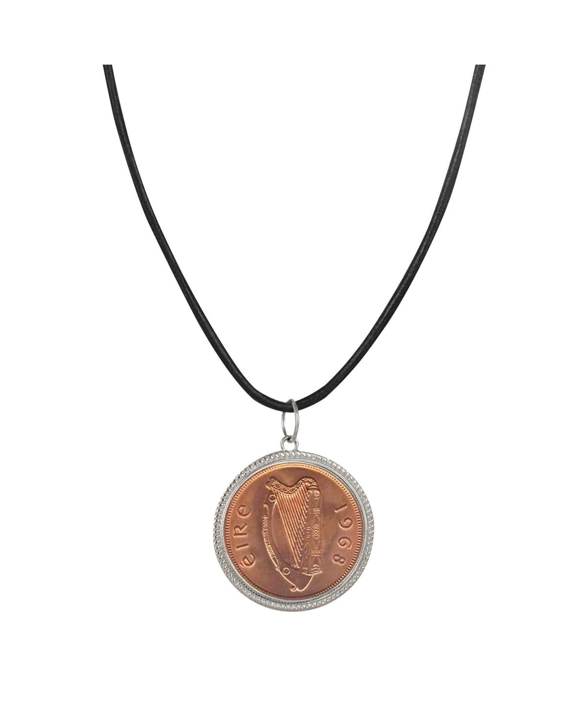 Large Irish Penny Pendant with Leather Cord for Men - Open miscellaneous