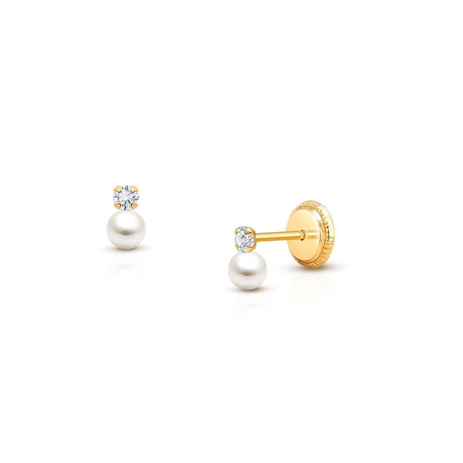 14K Gold Pearl Drop Stud Screw Back Earrings