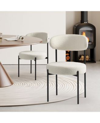 Mid-Century Modern Upholstered Sherpa Round Dining Chairs (Set of 2)