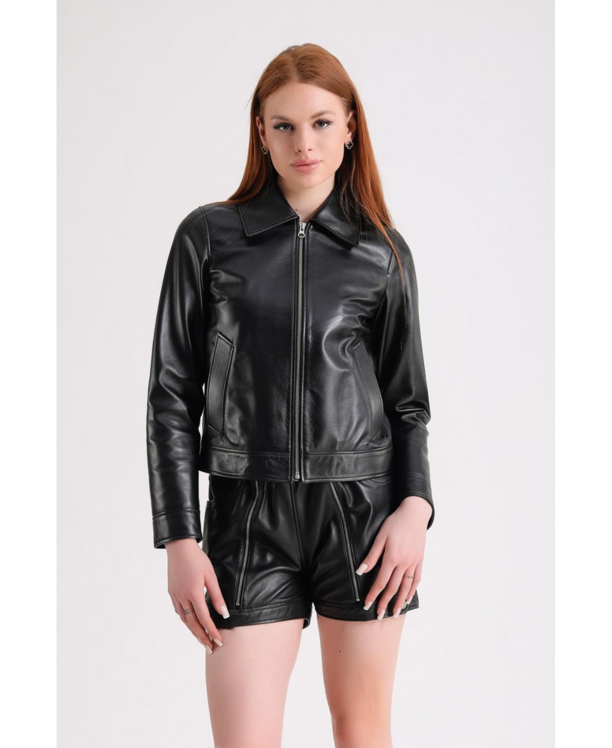 Women's Leather Jacket, Black - Black