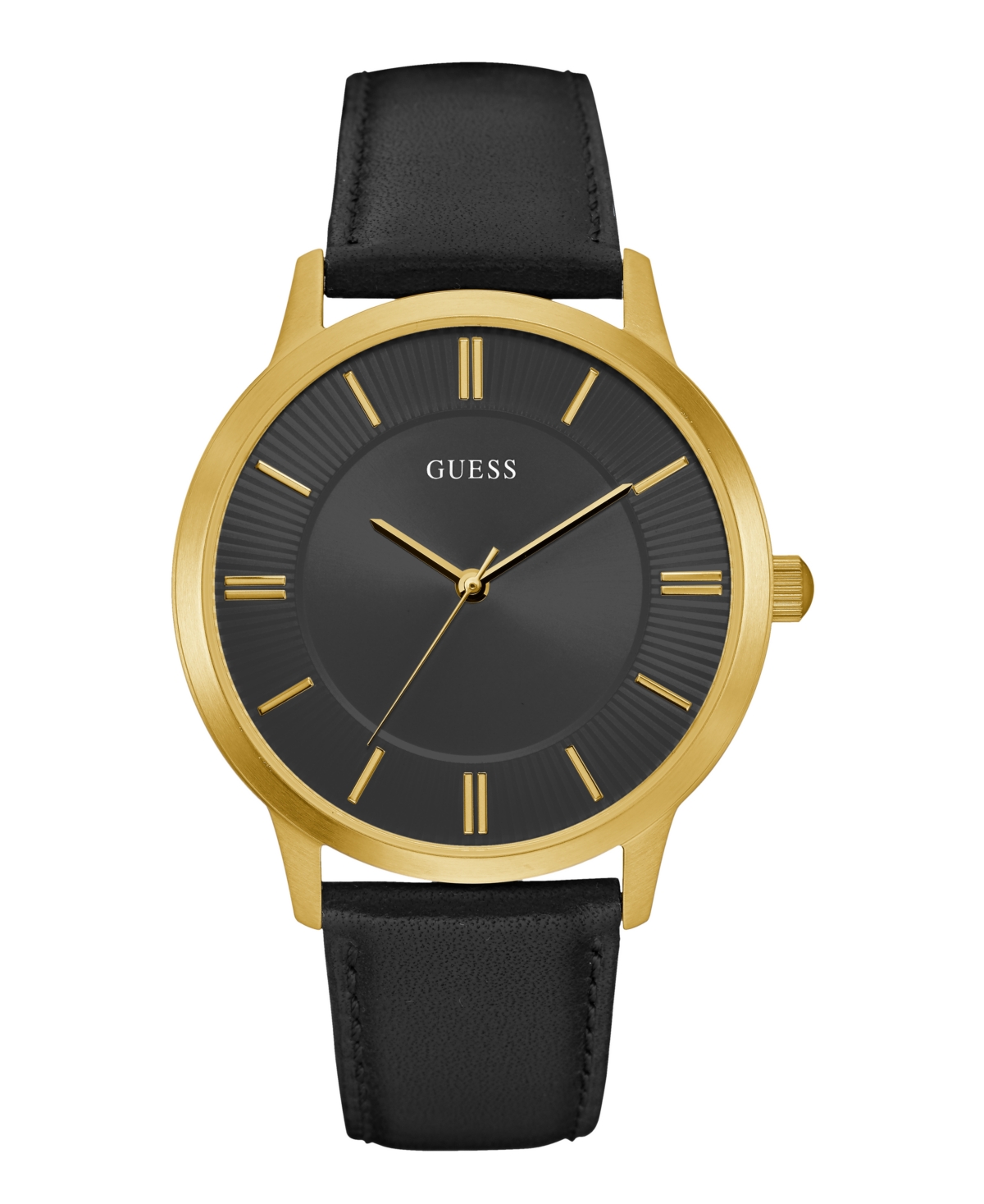 Men's Analog Black Leather Watch, 44mm - Black