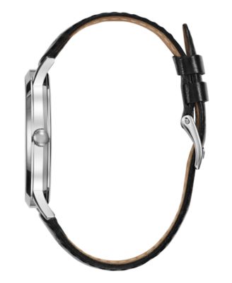 Men's Analog Black Leather Watch, 44mm