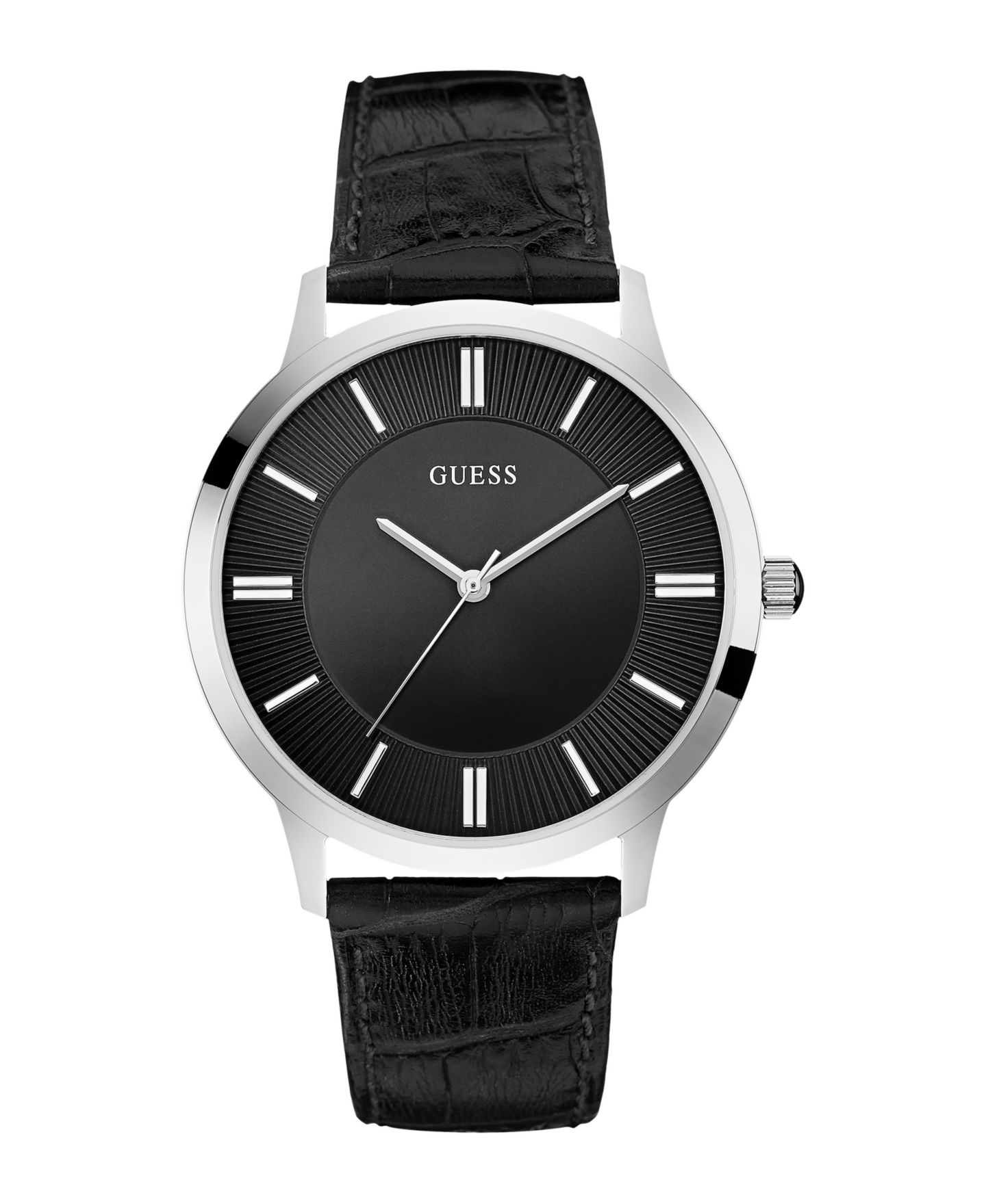 Мужские часы GUESS Analog Black Leather Watch, 44mm — фото 1