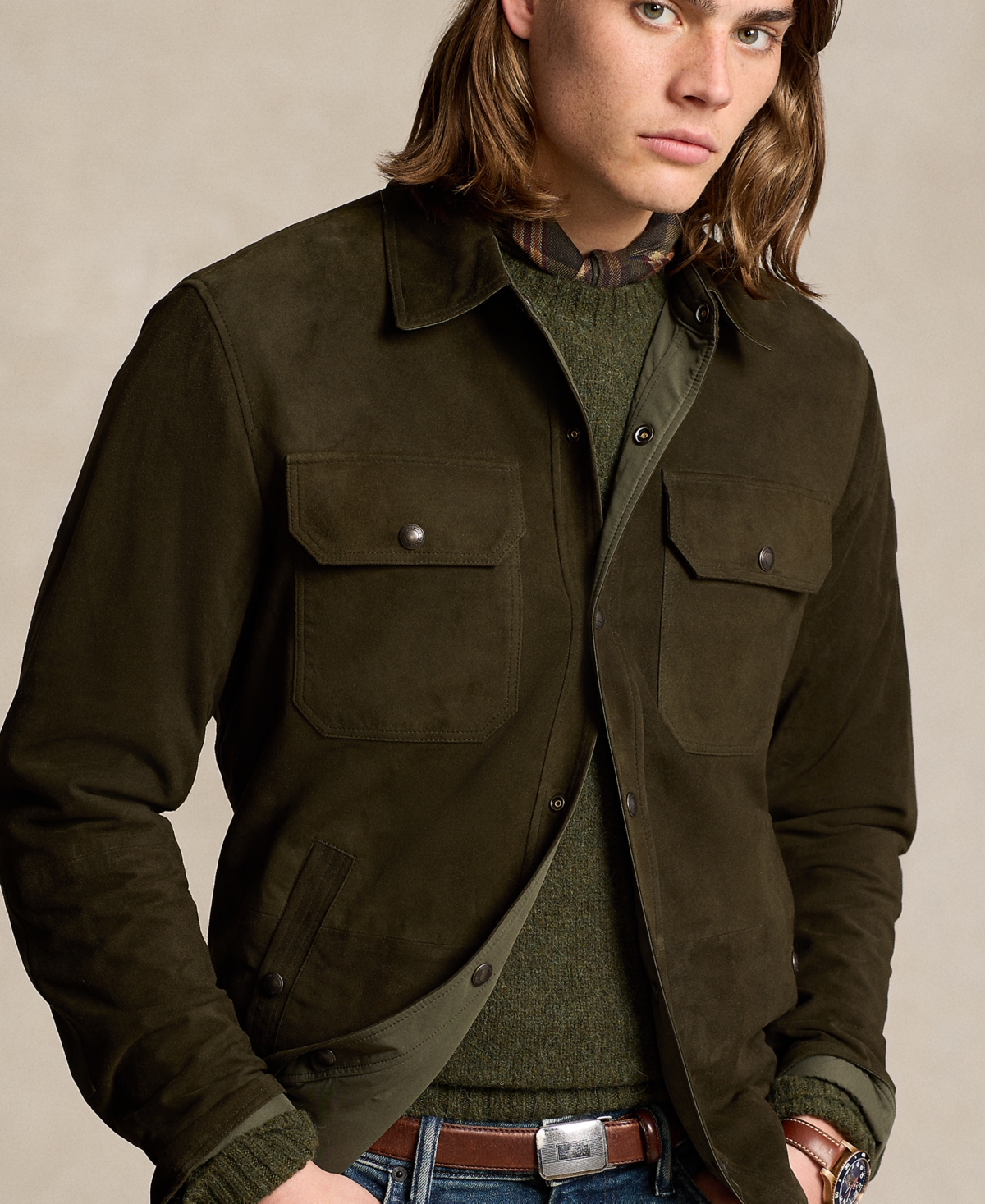 Polo Ralph Lauren Men's Reversible Suede-Taffeta Shirt Jacket
