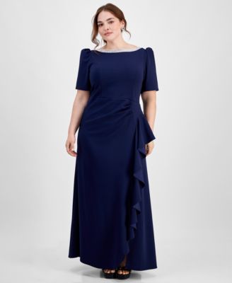 Alex Evenings - Plus Size Embellished Boat-Neck Cascade Ruffle Gown