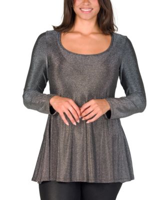 Women's Scoop Neck Long Sleeve Shimmery Fabric Tunic Top