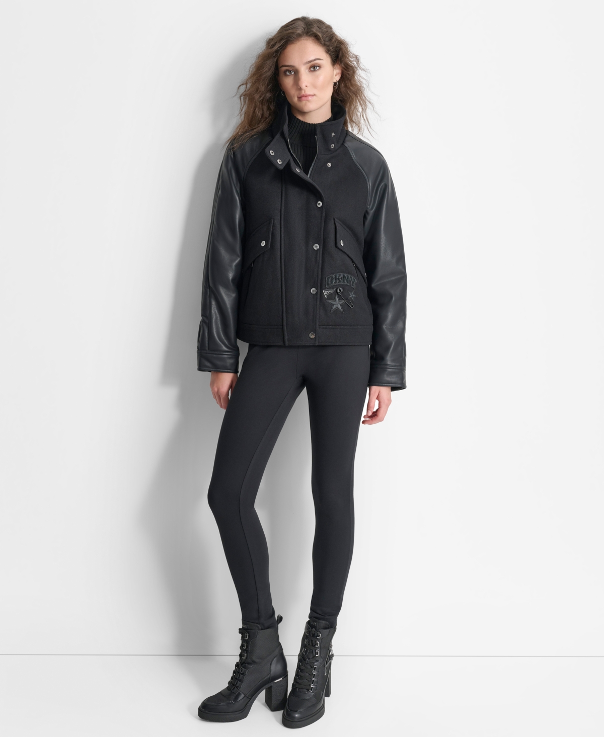 Dkny Women's Mixed Media Patch Jacket