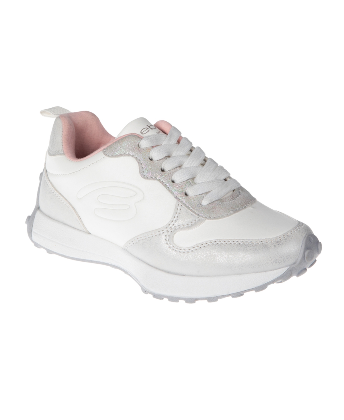 Bebe Little And Big Girls Emboss Scripts Jogger Sneaker In White,grey