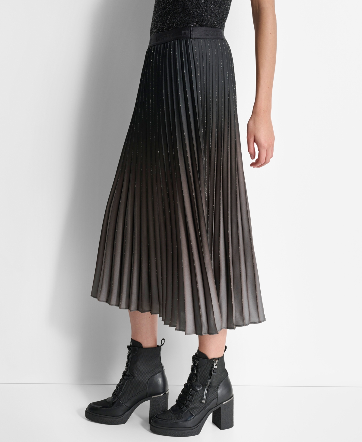 Dkny Women's Pull-On Logo-Waistband Pleated Midi Skirt