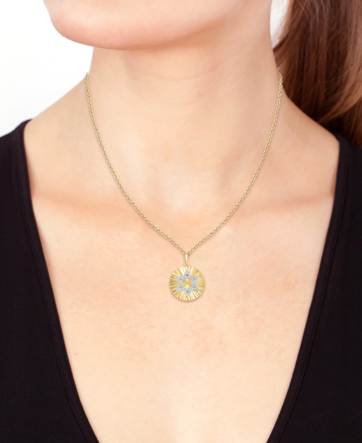 Effy Collection Effy Diamond Star Of David Sunray 18" Pendant Necklace (1/8 Ct. T.w.) In 14k Gold In Yellow Gol