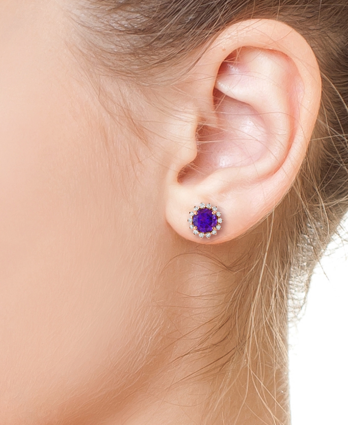 Effy Collection Effy Amethyst (1-5/8 Ct. T.w.) & Diamond (1/5 Ct. T.w.) Halo Stud Earrings In 14k Rose Gold (also In In Amethyst
