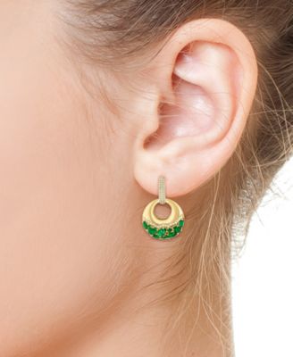 EFFY&reg; Emerald (2-1/2 ct. t.w.) & Diamond (3/8 ct. t.w.) Dangle Hoop Earrings in 14k Gold