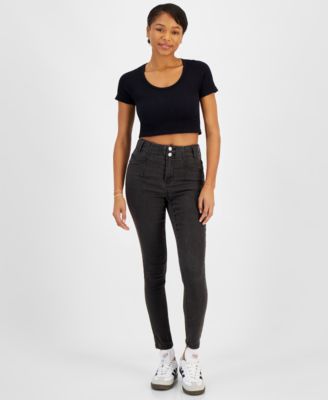 Dollhouse - Juniors' Double-Button Curvy-Fit Skinny Jeans