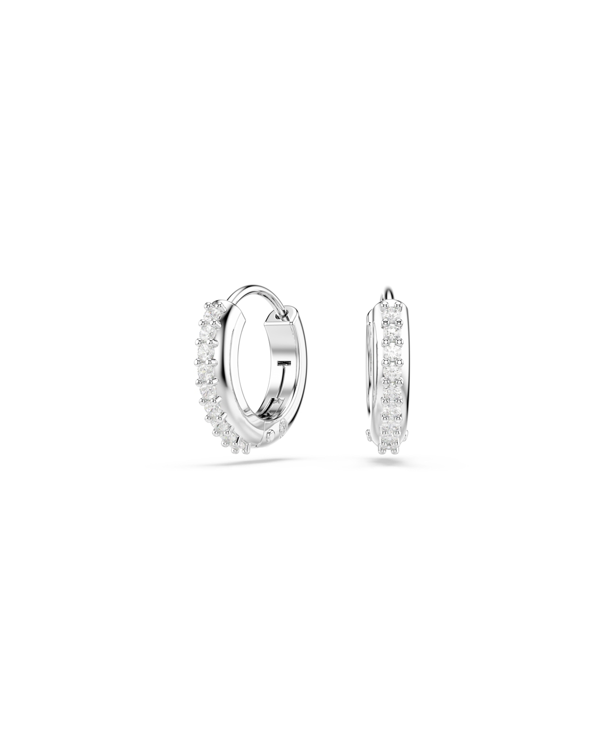 Swarovski Round Cut White Rhodium Plated Matrix Hoop Earrings In Silver
