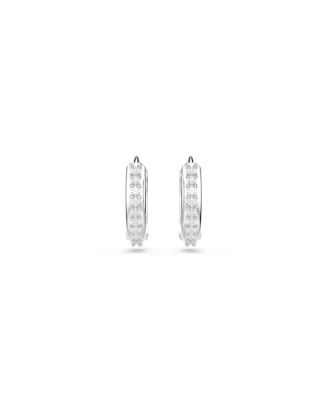 Round Cut White Rhodium Plated Matrix Hoop Earrings