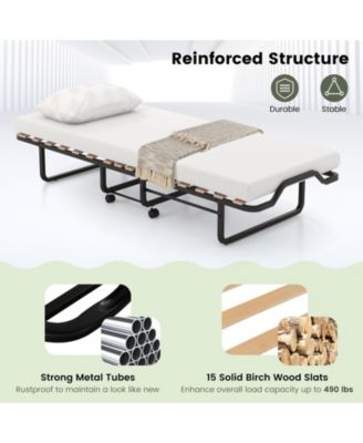 Twin Size Folding Bed with Foam Mattress and Lockable Wheels