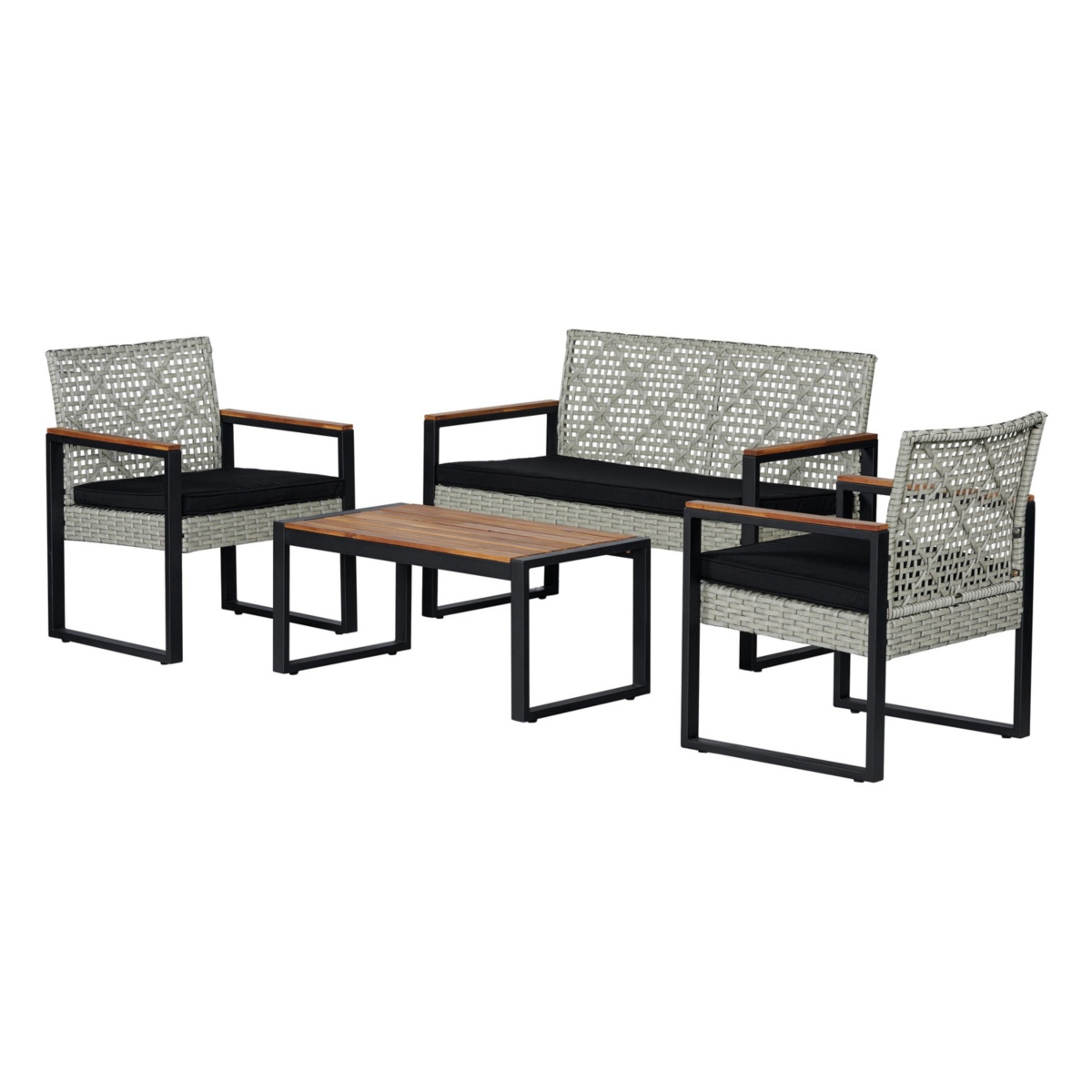 Wilder 4-Piece Modern Coastal Faux Wicker Conversation Outdoor Patio Set