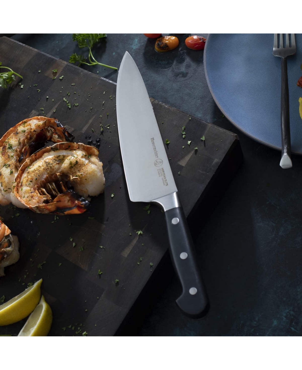 Messermeister Meridian Elite Stealth Chef s Knife, 8” - Silver with black handle