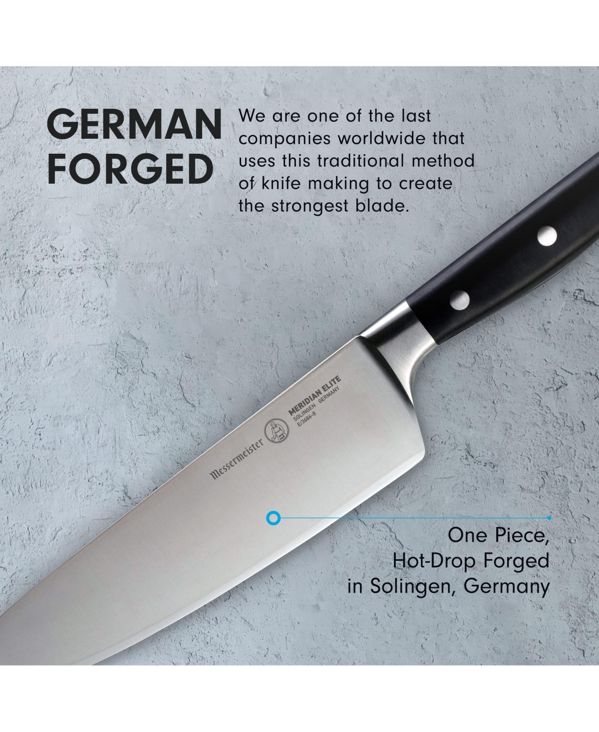 Messermeister Meridian Elite Stealth Chef s Knife, 8” - Silver with black handle