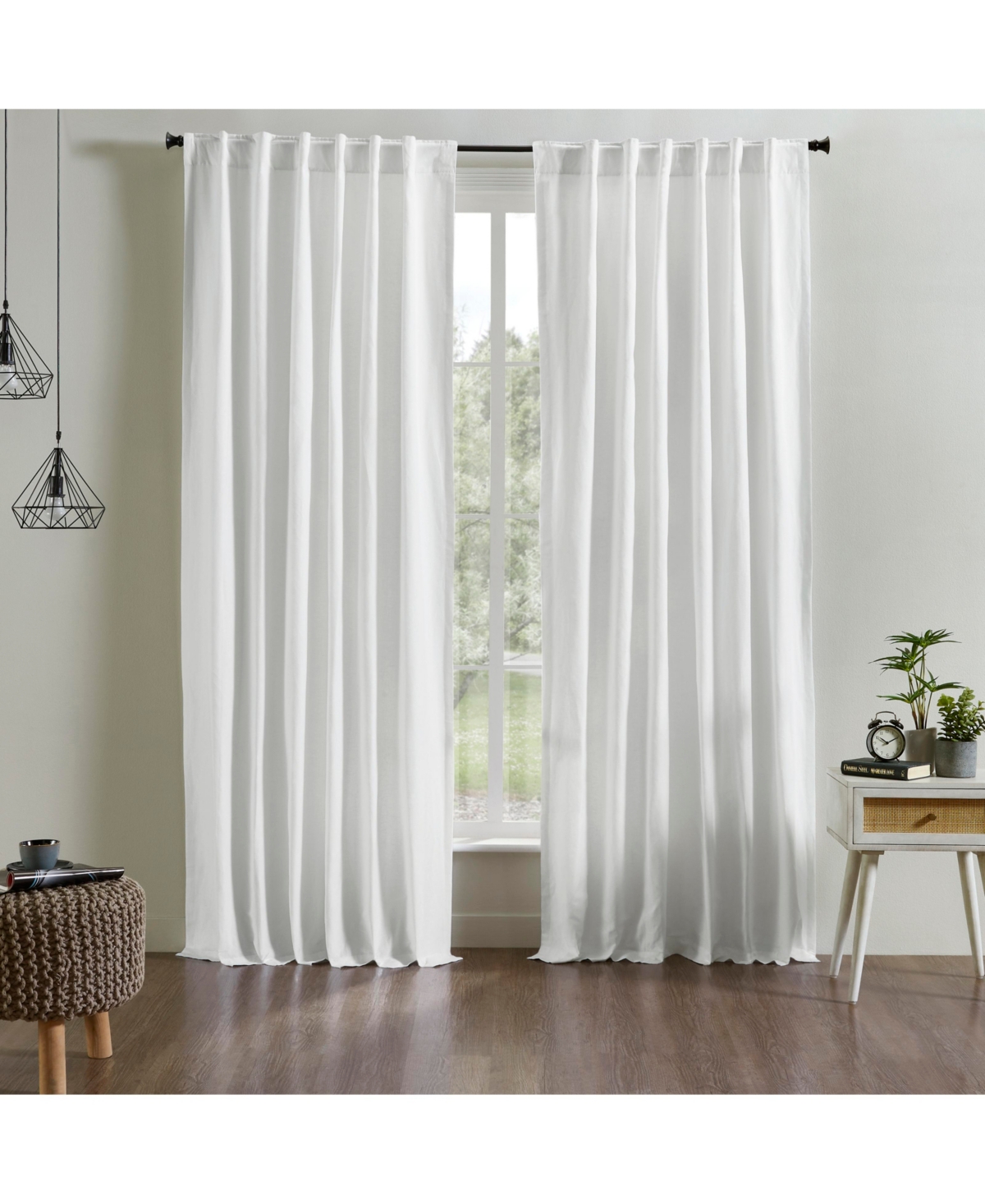 Kendall Linen Cotton Curtain Panel - Lined with Rod Pocket and Hidden Back Tabs - White